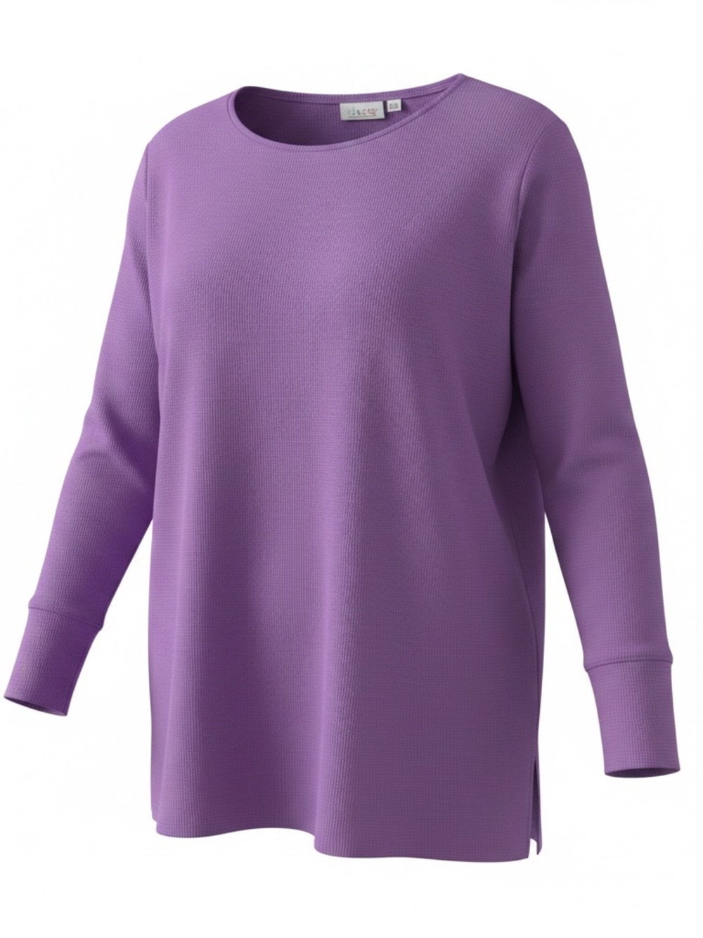 Denim&Co Purple Waffle-Knit Long-Sleeve Top